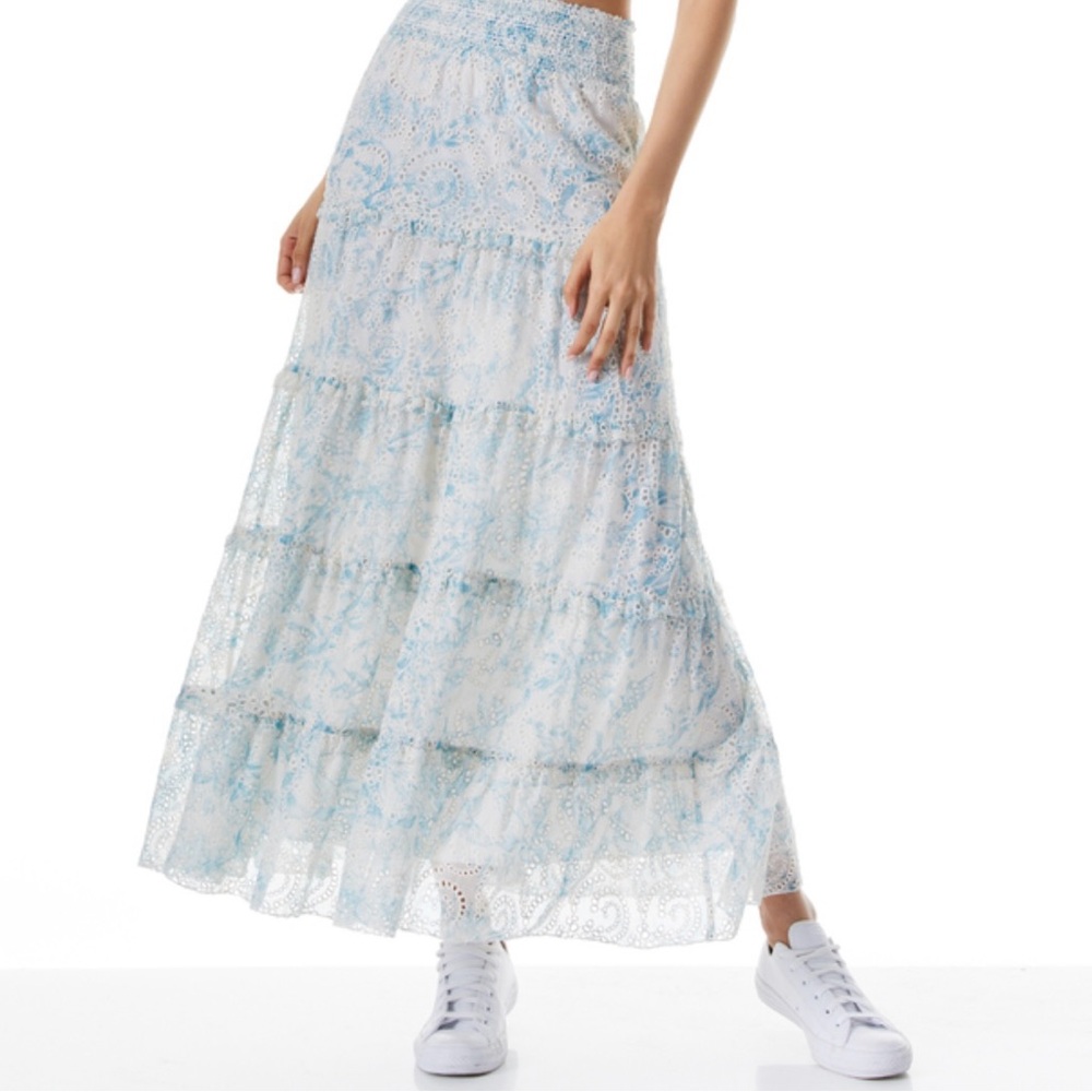 Alice + Olivia Blue and White Maxi Skirt